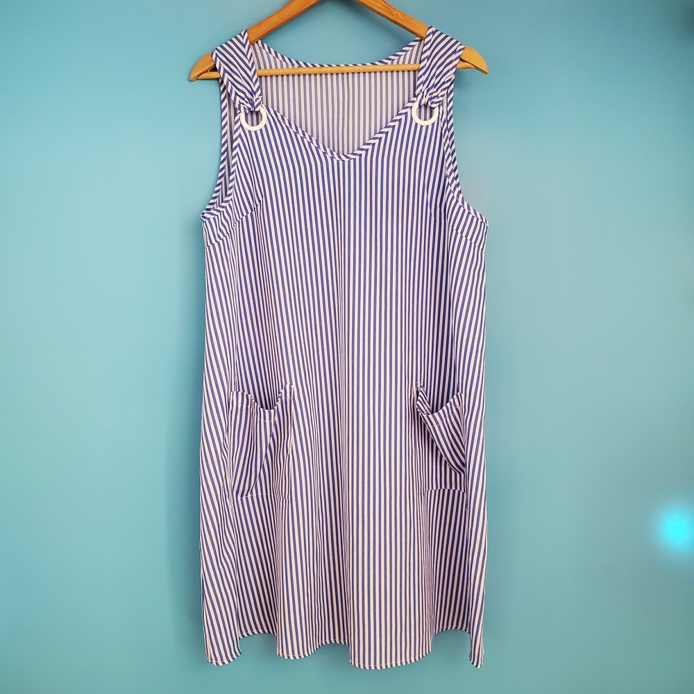 SHEIN Striped Shift Dress Size Large Lightweight V-Neck